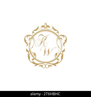KW Wedding initial invitation with elegant ornament circle element vector graphic template Stock Vector