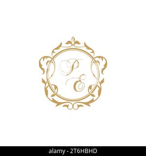 PE Wedding initial invitation with elegant ornament circle element vector graphic template Stock Vector