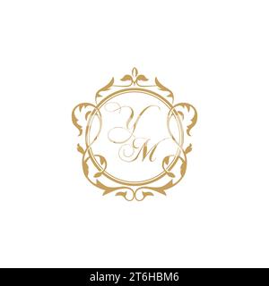 YM Wedding initial invitation with elegant ornament circle element vector graphic template Stock Vector