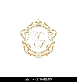 TF Wedding initial invitation with elegant ornament circle element vector graphic template Stock Vector