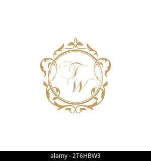 TW Wedding initial invitation with elegant ornament circle element vector graphic template Stock Vector