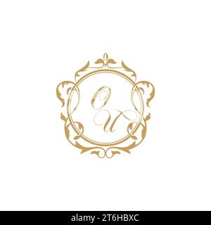 OU Wedding initial invitation with elegant ornament circle element vector graphic template Stock Vector
