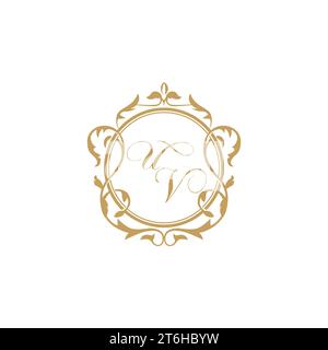 UV Wedding initial invitation with elegant ornament circle element vector graphic template Stock Vector