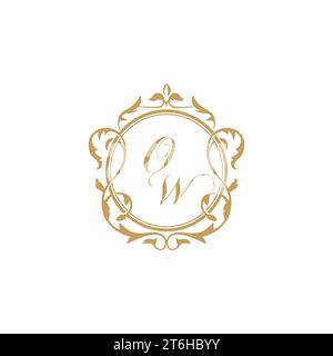 OW Wedding initial invitation with elegant ornament circle element vector graphic template Stock Vector