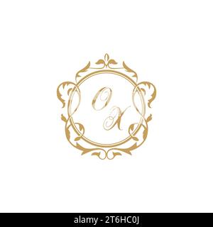 OX Wedding initial invitation with elegant ornament circle element vector graphic template Stock Vector