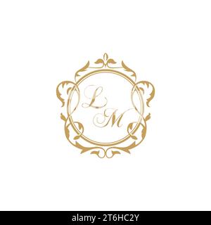LM Wedding initial invitation with elegant ornament circle element vector graphic template Stock Vector