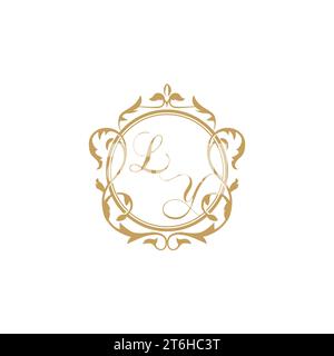 LY Wedding initial invitation with elegant ornament circle element vector graphic template Stock Vector