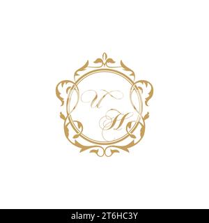 UH Wedding initial invitation with elegant ornament circle element vector graphic template Stock Vector