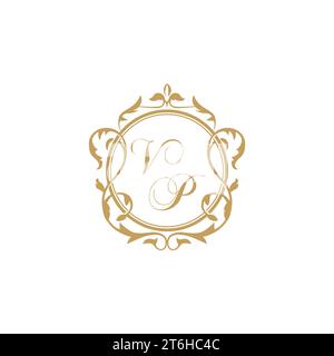 VP Wedding initial invitation with elegant ornament circle element vector graphic template Stock Vector