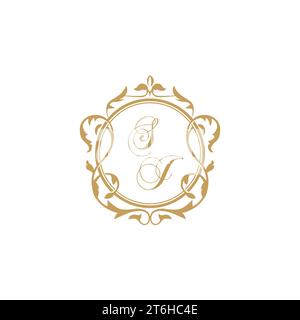 SJ Wedding initial invitation with elegant ornament circle element vector graphic template Stock Vector