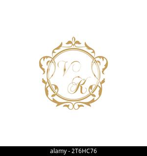 VK Wedding initial invitation with elegant ornament circle element vector graphic template Stock Vector