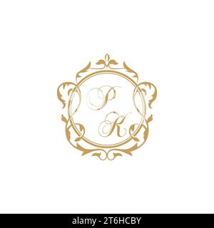 PK Wedding initial invitation with elegant ornament circle element vector graphic template Stock Vector