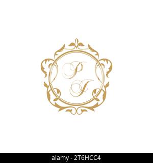 PJ Wedding initial invitation with elegant ornament circle element vector graphic template Stock Vector