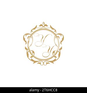 YY Wedding initial invitation with elegant ornament circle element vector graphic template Stock Vector