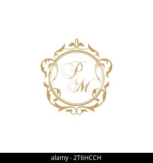 PM Wedding initial invitation with elegant ornament circle element vector graphic template Stock Vector