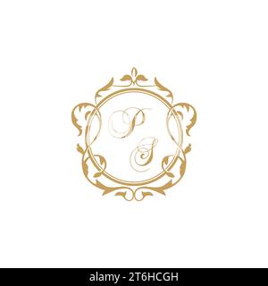 PS Wedding initial invitation with elegant ornament circle element vector graphic template Stock Vector