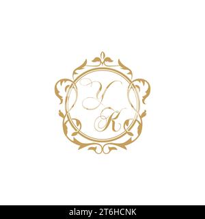 YK Wedding initial invitation with elegant ornament circle element vector graphic template Stock Vector