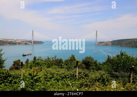 Istanbul, Türkiye. Anadolu Kavağı is a small town north of Istanbul city center on the Bosphorus. View of the Yavuz Sultan Selim Bridge Stock Photo