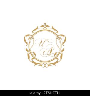 UA Wedding initial invitation with elegant ornament circle element vector graphic template Stock Vector