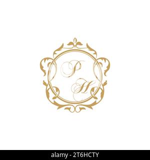 PH Wedding initial invitation with elegant ornament circle element vector graphic template Stock Vector