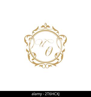 UO Wedding initial invitation with elegant ornament circle element vector graphic template Stock Vector