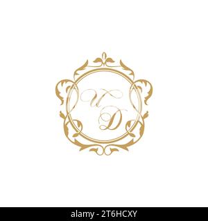 UD Wedding initial invitation with elegant ornament circle element vector graphic template Stock Vector