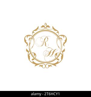 RH Wedding initial invitation with elegant ornament circle element vector graphic template Stock Vector