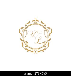 UL Wedding initial invitation with elegant ornament circle element vector graphic template Stock Vector