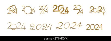 Set of 2024 New Year gold numbers for greeting cards, Stock Vector