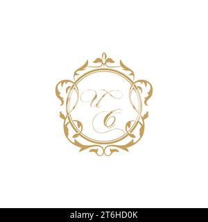 UC Wedding initial invitation with elegant ornament circle element vector graphic template Stock Vector