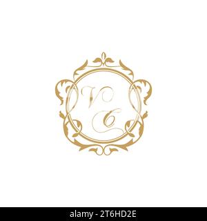VC Wedding initial invitation with elegant ornament circle element vector graphic template Stock Vector