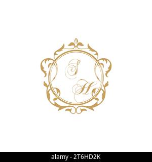 SH Wedding initial invitation with elegant ornament circle element vector graphic template Stock Vector
