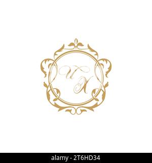 UX Wedding initial invitation with elegant ornament circle element vector graphic template Stock Vector