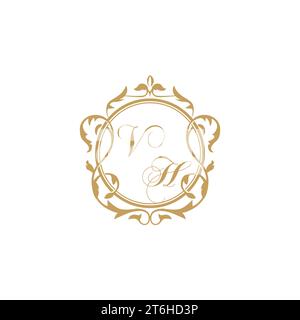VH Wedding initial invitation with elegant ornament circle element vector graphic template Stock Vector