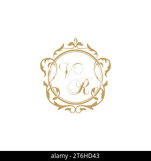 VR Wedding initial invitation with elegant ornament circle element vector graphic template Stock Vector