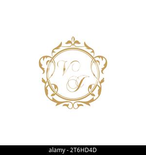 VJ Wedding initial invitation with elegant ornament circle element vector graphic template Stock Vector
