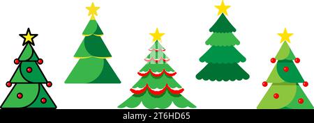 Set of Christmas tree clip art. Vector illustration Stock Vector