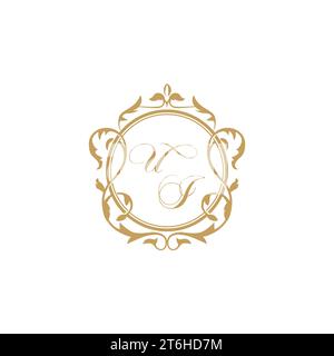 UI Wedding initial invitation with elegant ornament circle element vector graphic template Stock Vector