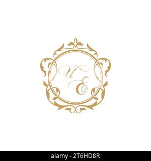 UE Wedding initial invitation with elegant ornament circle element vector graphic template Stock Vector