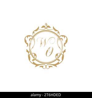 WO Wedding initial invitation with elegant ornament circle element vector graphic template Stock Vector