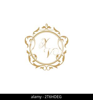 XV Wedding initial invitation with elegant ornament circle element vector graphic template Stock Vector