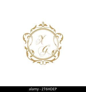 XG Wedding initial invitation with elegant ornament circle element vector graphic template Stock Vector