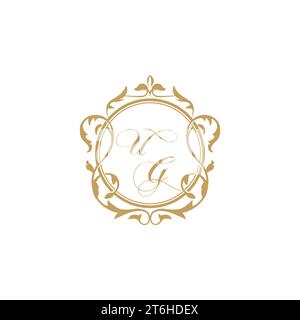 UG Wedding initial invitation with elegant ornament circle element vector graphic template Stock Vector
