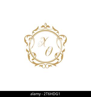 XO Wedding initial invitation with elegant ornament circle element vector graphic template Stock Vector