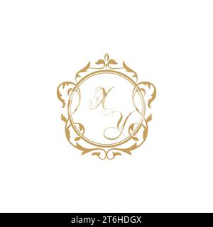 XY Wedding initial invitation with elegant ornament circle element vector graphic template Stock Vector
