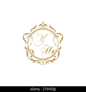 YH Wedding initial invitation with elegant ornament circle element vector graphic template Stock Vector