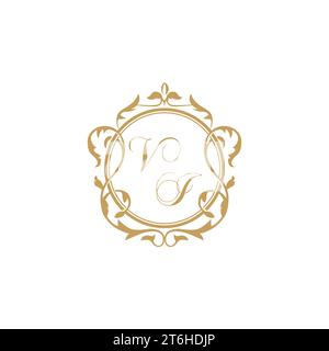 VI Wedding initial invitation with elegant ornament circle element vector graphic template Stock Vector