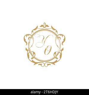 YO Wedding initial invitation with elegant ornament circle element vector graphic template Stock Vector