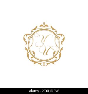 YU Wedding initial invitation with elegant ornament circle element vector graphic template Stock Vector