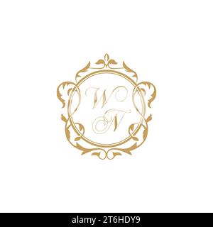WN Wedding initial invitation with elegant ornament circle element vector graphic template Stock Vector